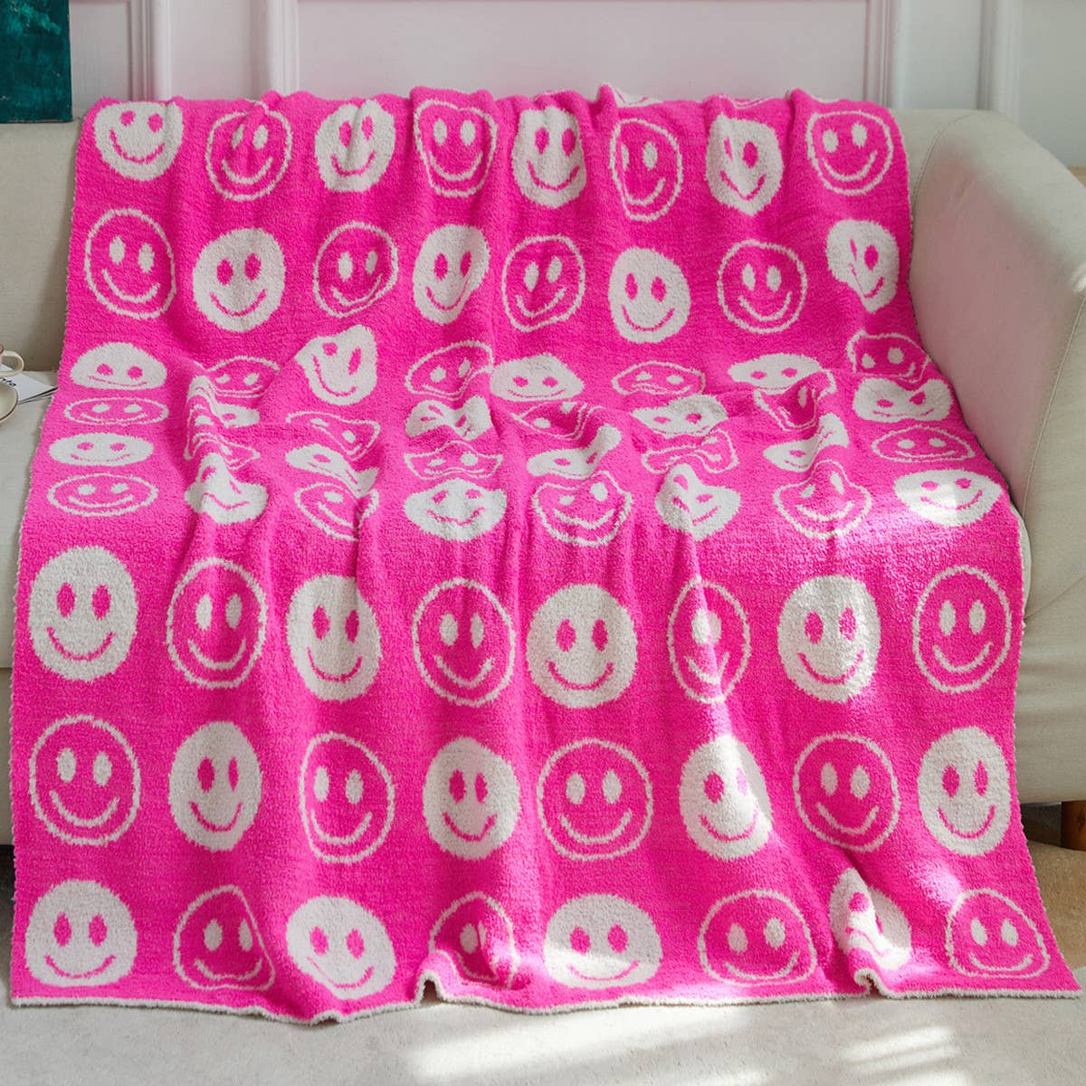 SMILING FACE KNITTED JACQUARD BLANKET SOFA BLANKET_CWMM0323