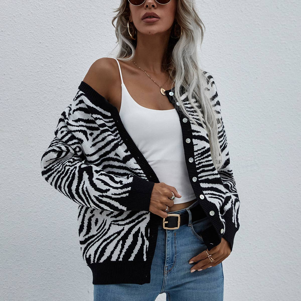 Cardigan Crewneck Sweater For Women_Cwocal0649