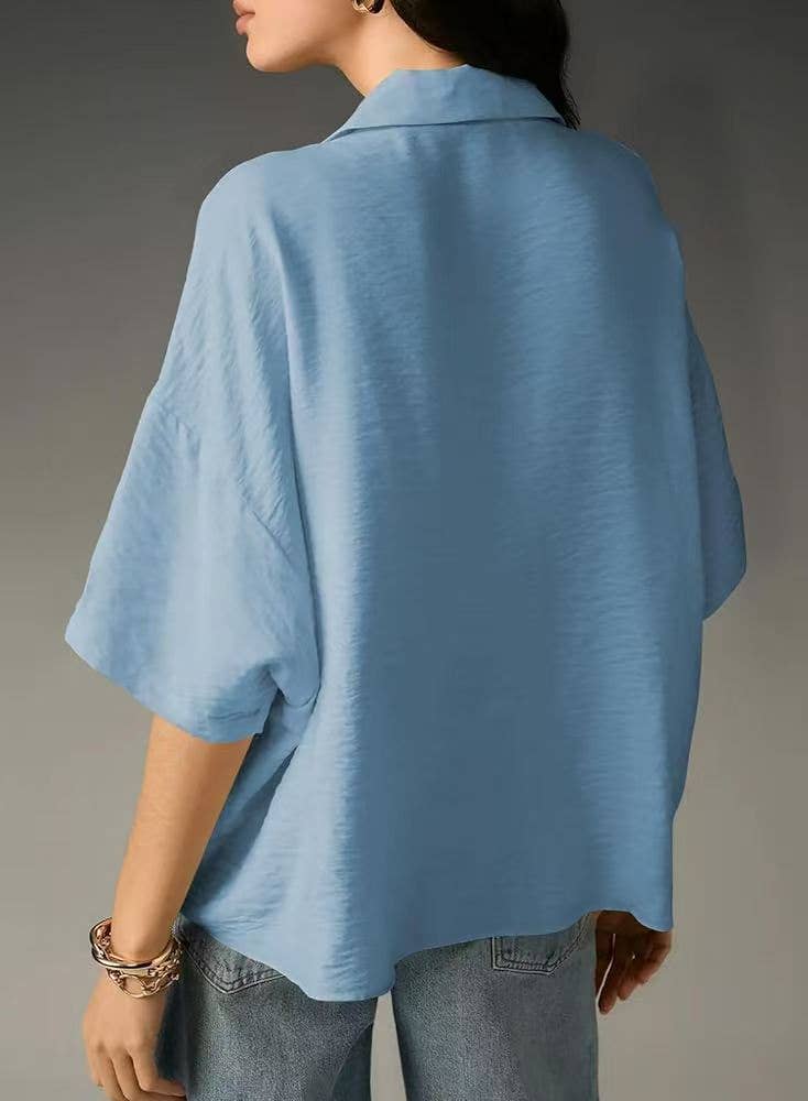 V-neck casual loose solid-color shirt
