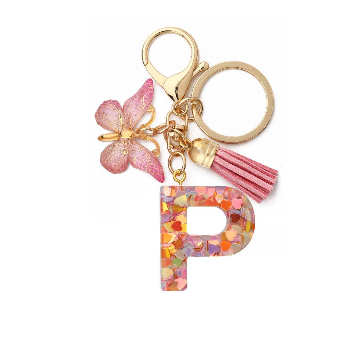 Glitter Resin Letter Butterfly Keychain