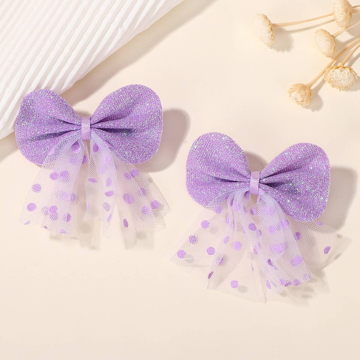Stylish Double-Layer Mesh Bow Hair Clip for Kids_CWAHA6715