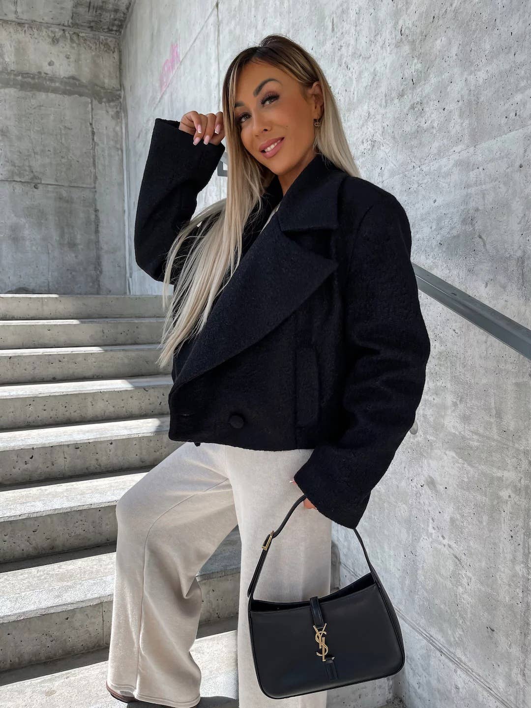 Wool oversized collar solid color coat