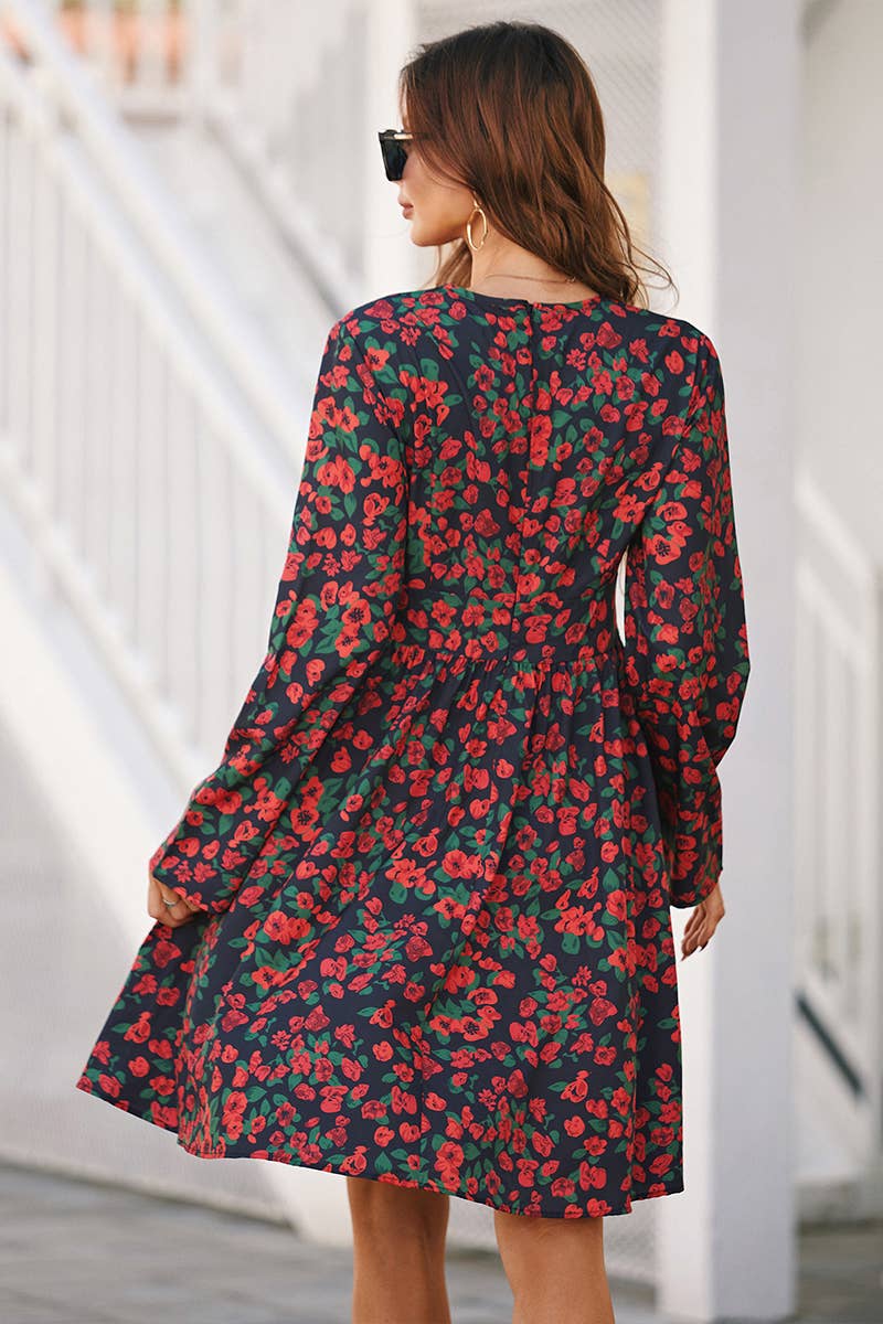 WOMEN V NECK LONG SLEEVE DRESS_CWDSD2270