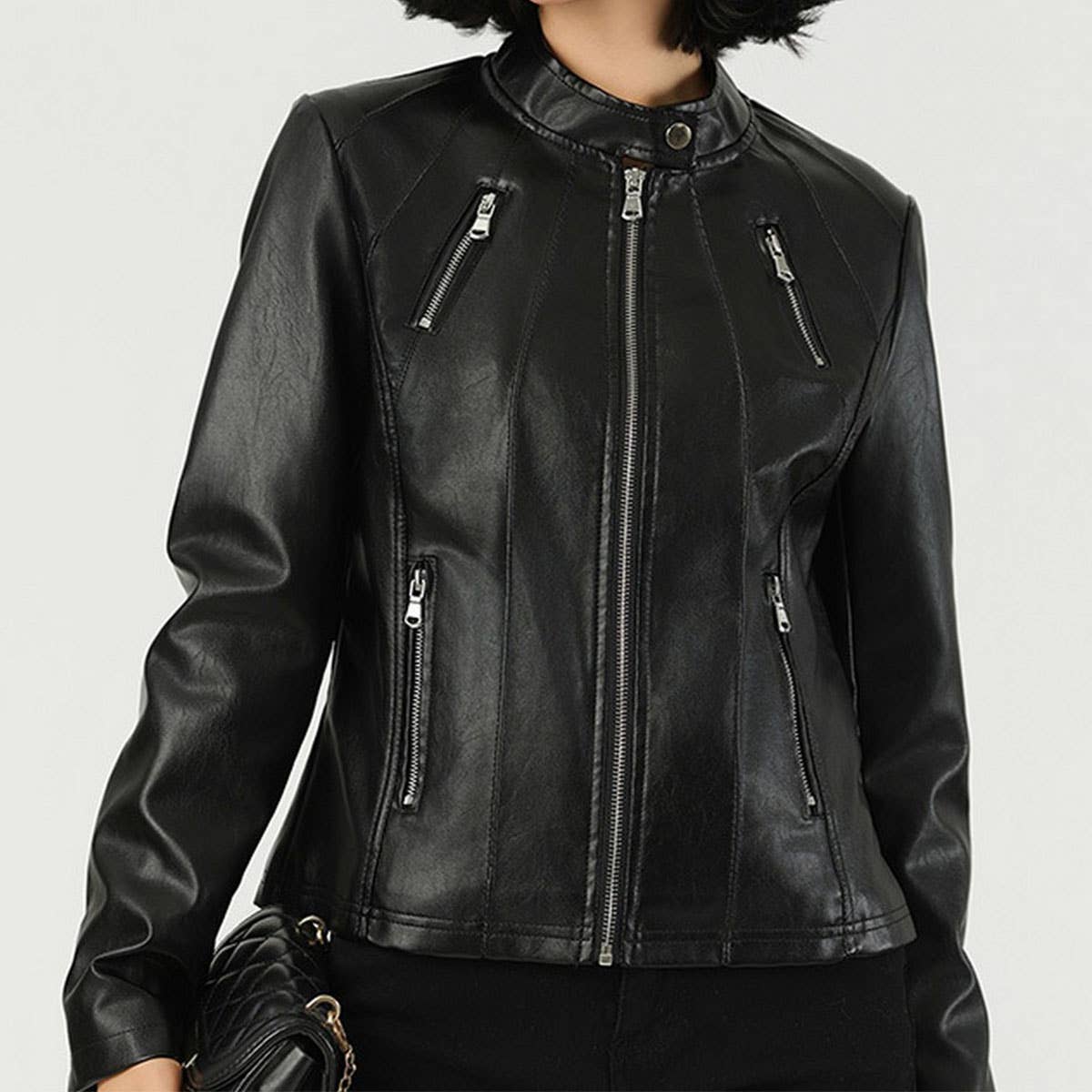 Slim Fit PU Leather Jacket??œFall Fashion for Women_CWMM9008