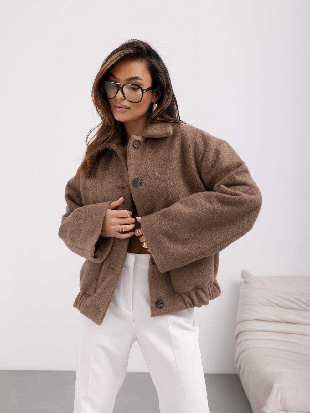 SIMPLE SOLID COLOR SINGLE BREASTED WOOLEN COAT