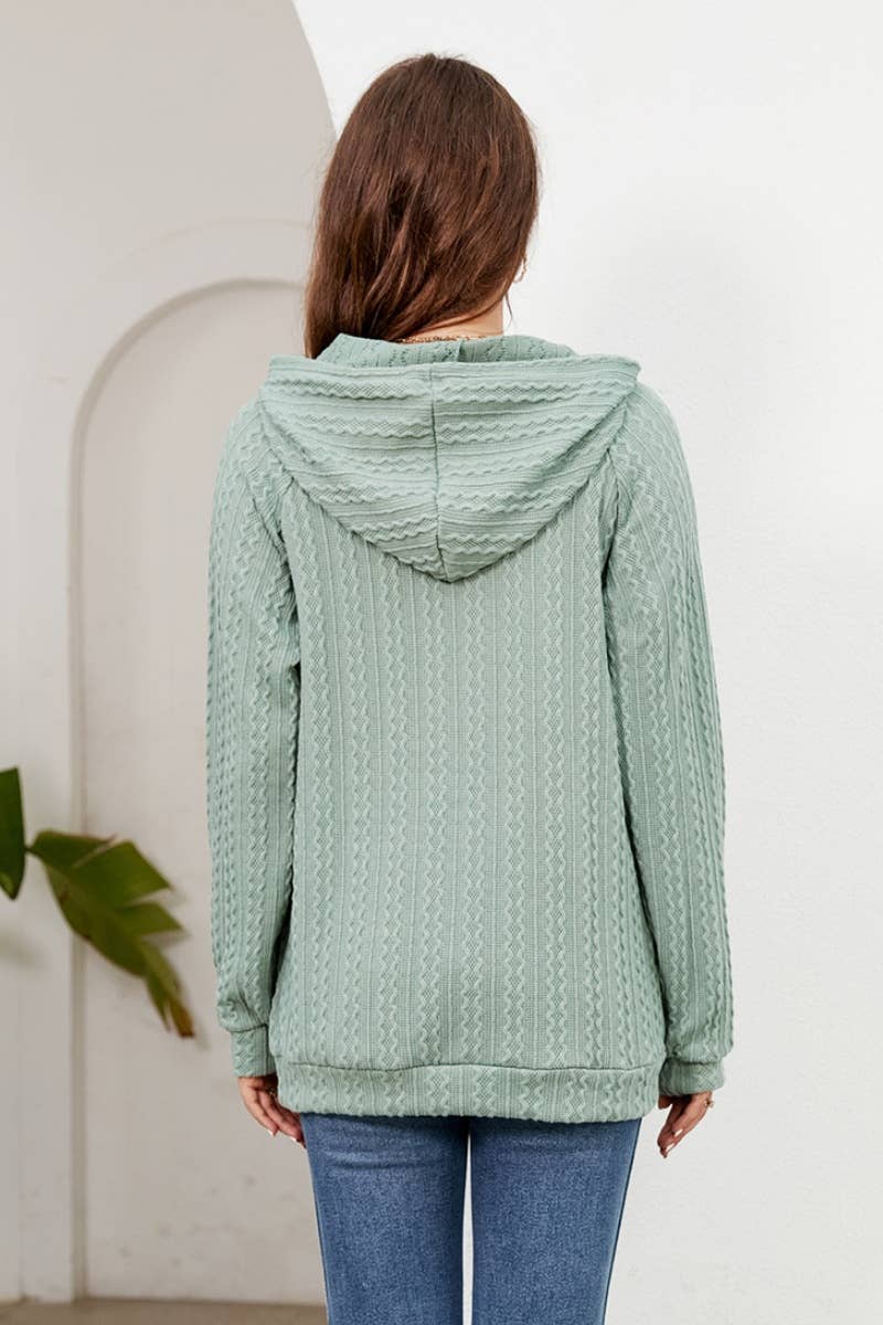 CWOHOL0983_HOODED DRAWSTRING LONG SLEEVE POCKET KNIT HOODIE