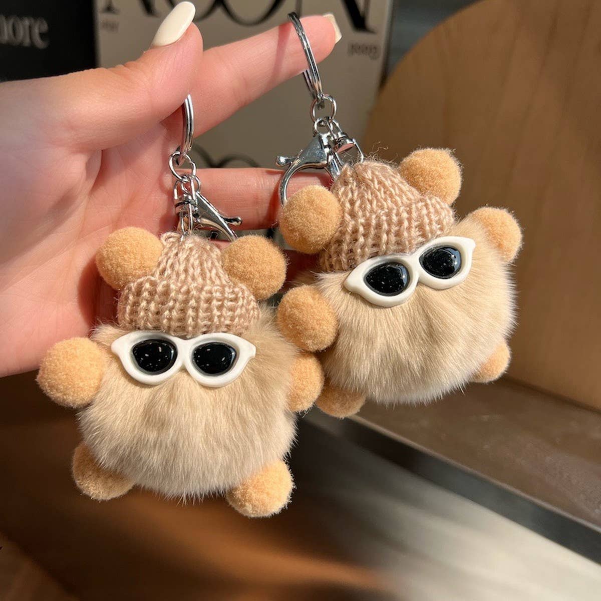 CUTE RABBIT FUR BRIQUETTES CAR KEYCHAIN PENDANT