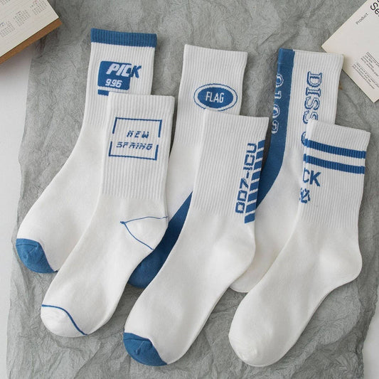 COTTON BREATHABLE LETTER SPORTS MID-CALF SOCKS