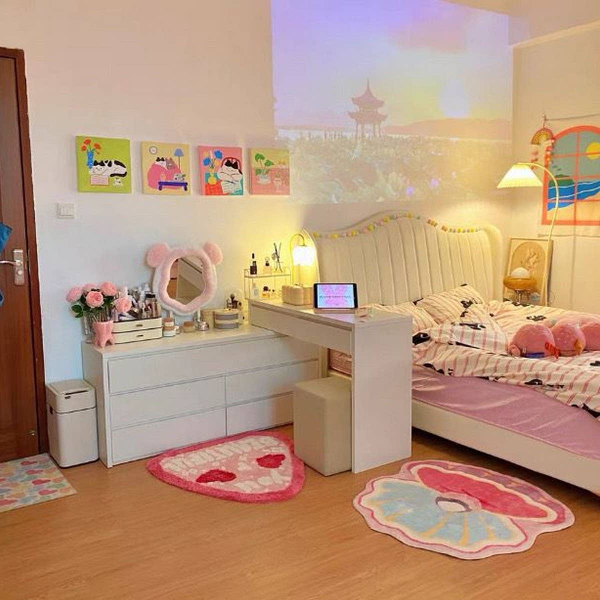 Cute Creamy Dopamine Rug, Bedroom Floor Mat