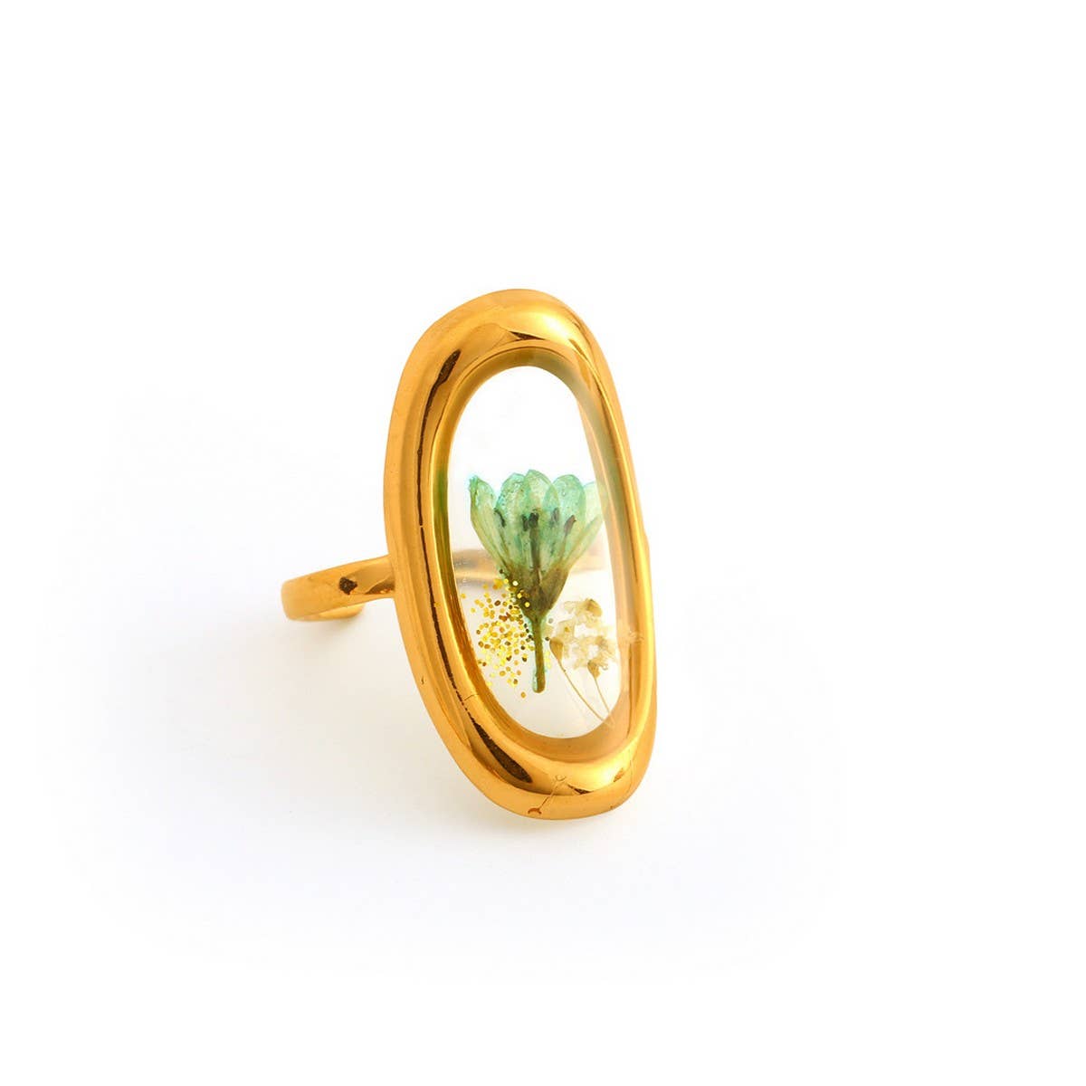 Adjustable Open Ring with Dried Flowers,Multi Color_CWMM8929
