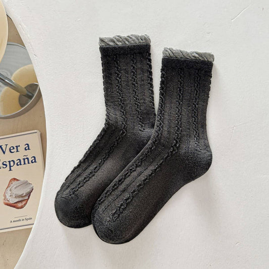 Twist Lace Ruffle Crew Socks For Women