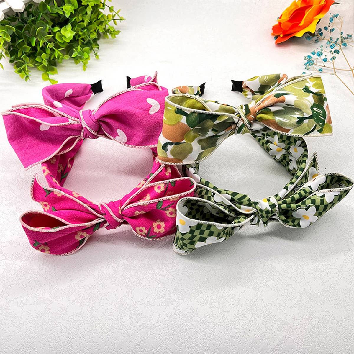 PRESSED WIDE-BRIMMED FLORAL BOW HEADBAND_CWAHA2573