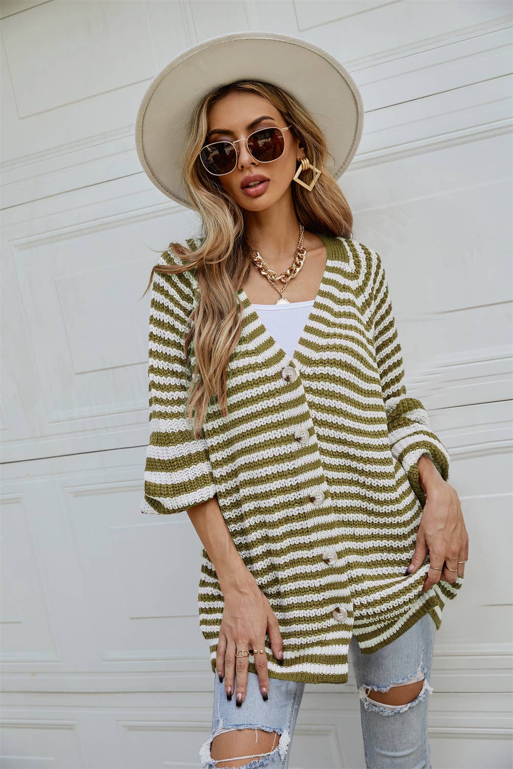 STRIPED SWEATER PLUS SIZE LOOSE KNIT