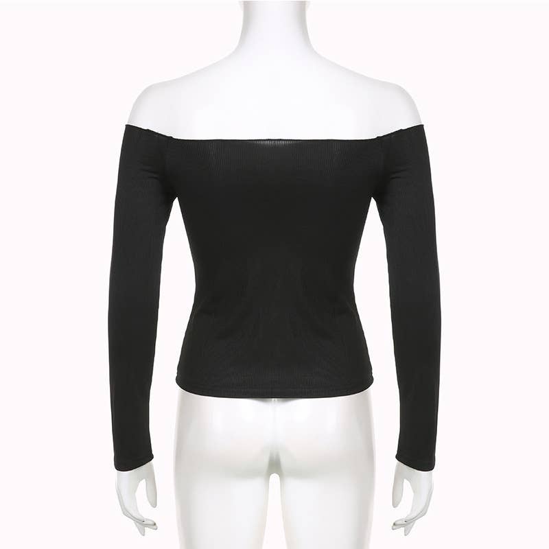 Basic simple solid-color one-shoulder T-shirt