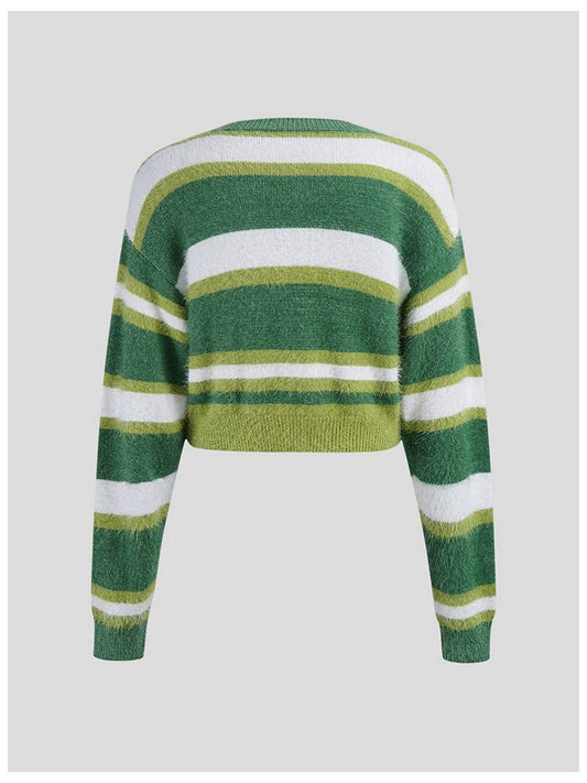 STRIPED JERSEY CARDIGAN AMERICAN CREWNECK SWEATER