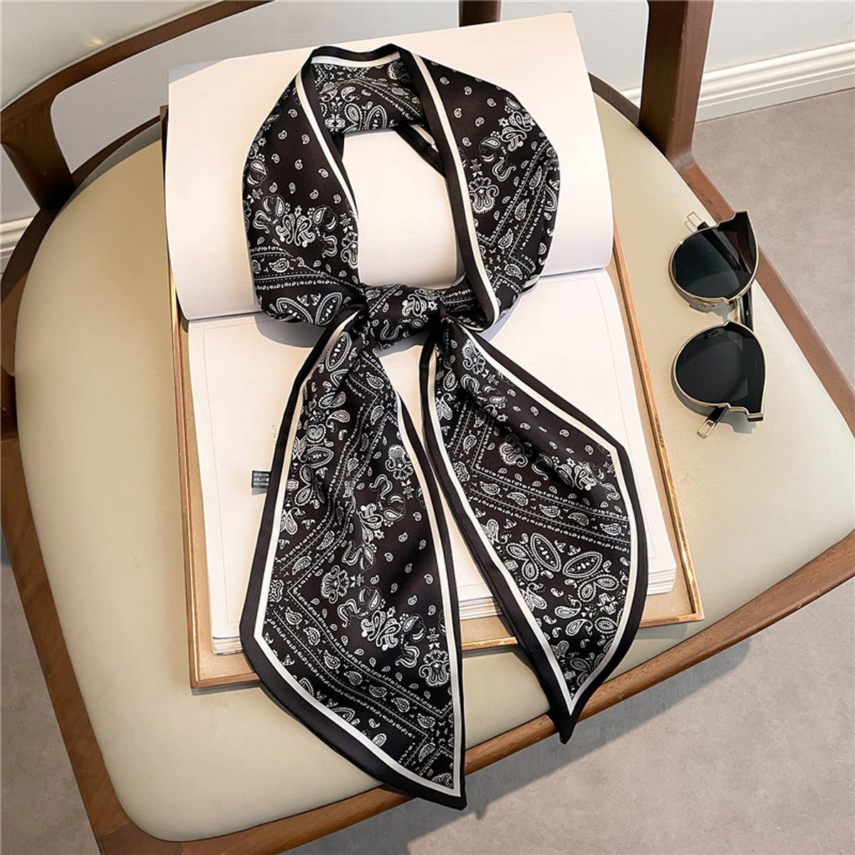 THIN SCARF FASHION PRINT RIBBON HEAD SCARF