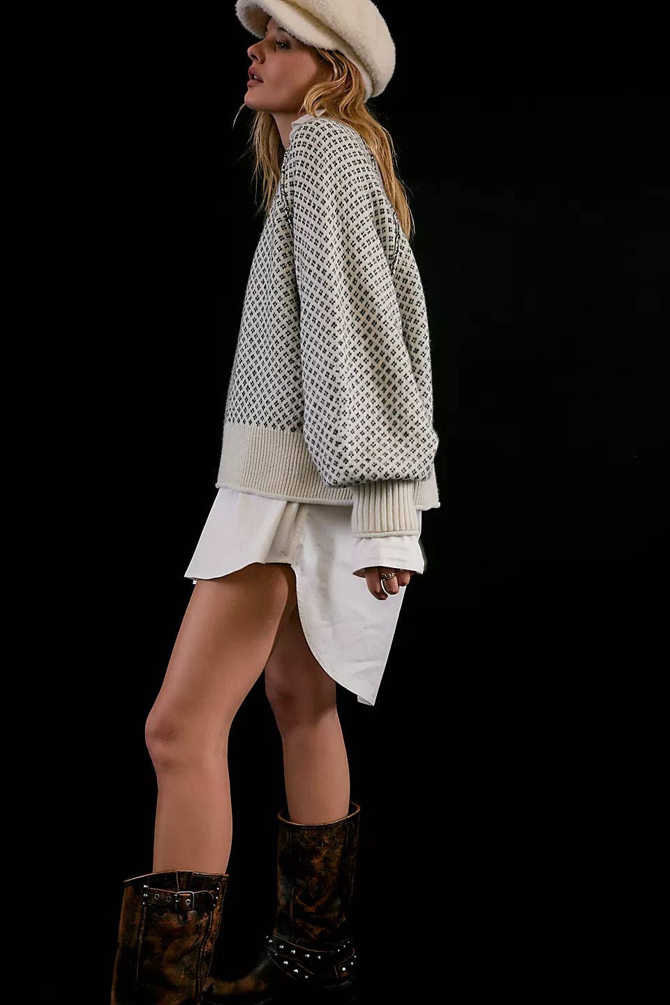 Jacquard long-sleeved round-neck sweater