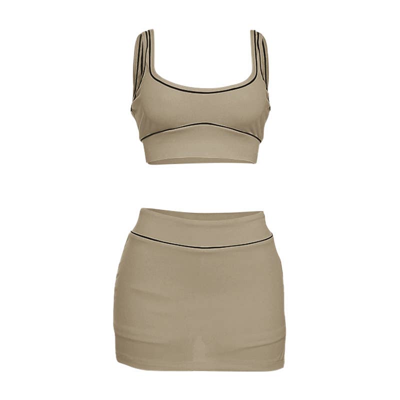Sexy Crop Tank and Bodycon Skirt Sports Set
