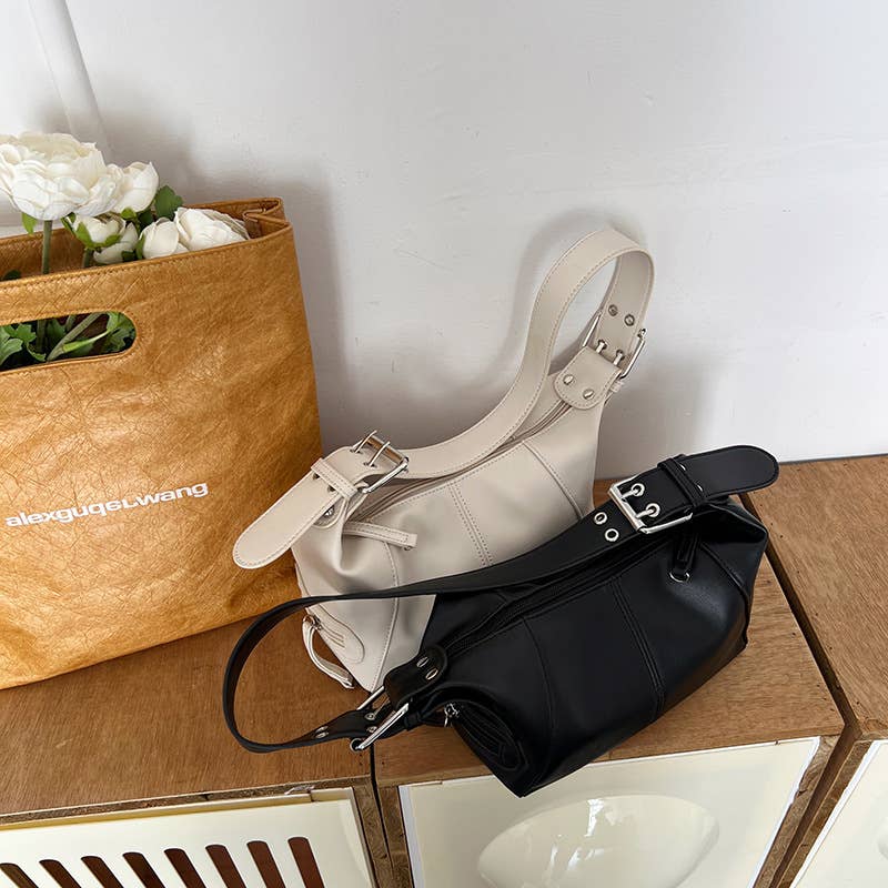 Leather zipper single-shoulder crossbody bag