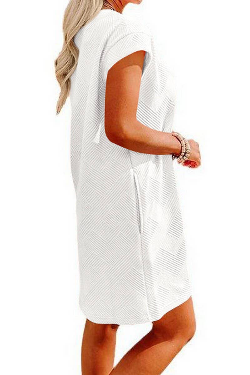 CWDSD6682_CASUAL ROUND NECK POCKET SHORT SLEEVE LOOSE DRESS