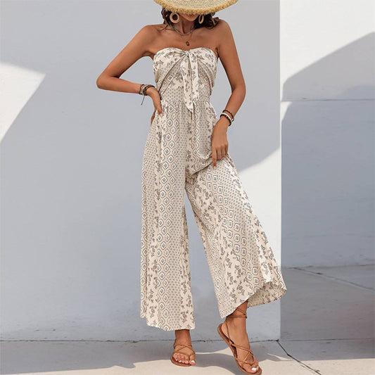 Ethnic print casual chaste wide leg jumpsuit