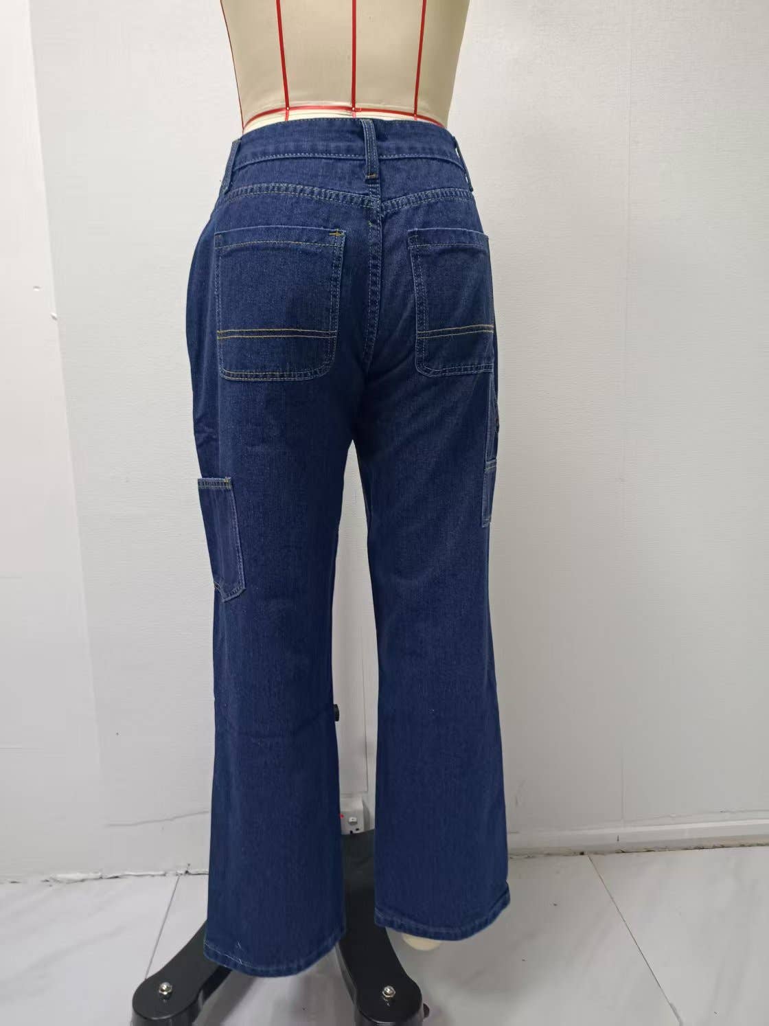 Loose-fitting wide-leg rivet work jeans