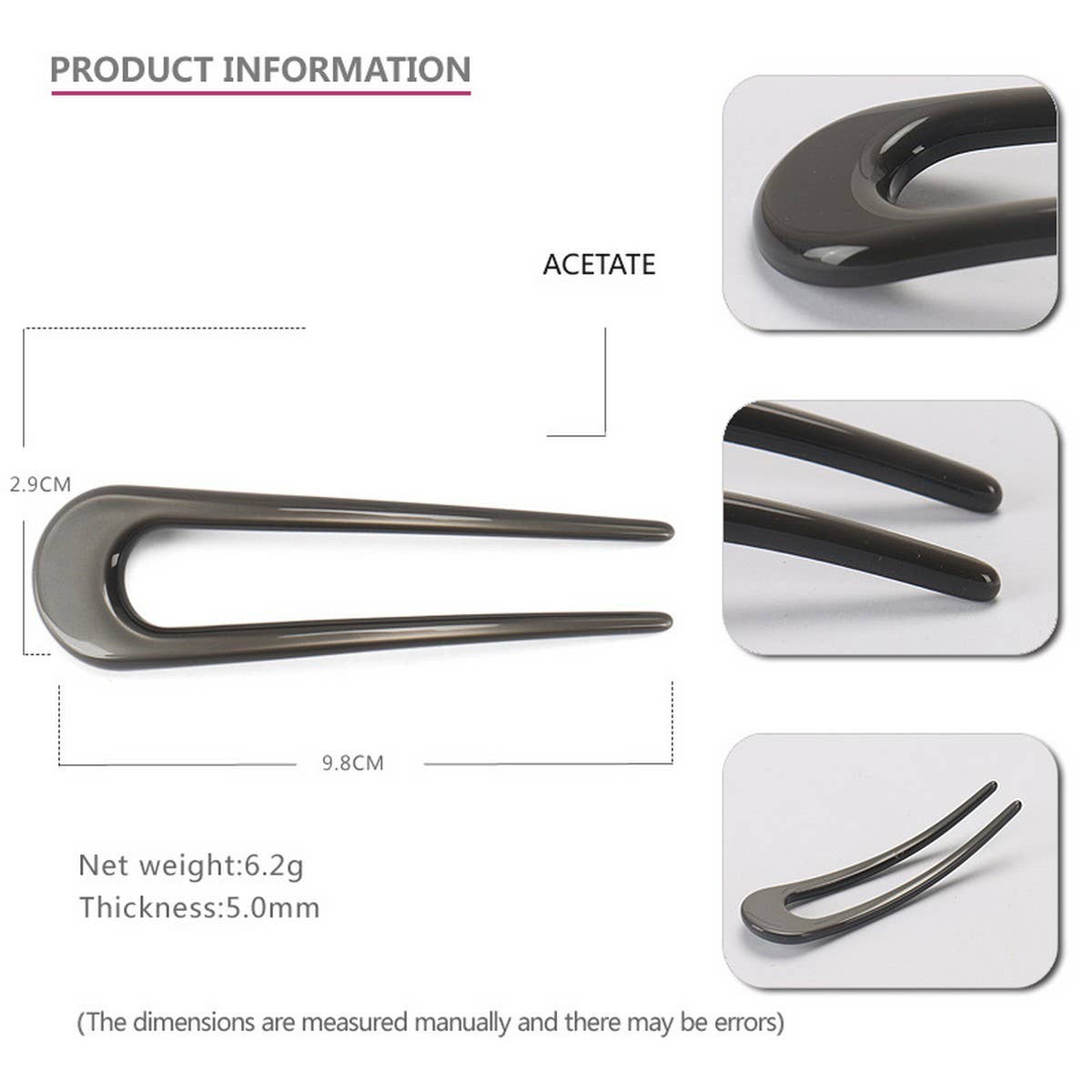 ACETATE SHEET 5MM THICK PLATE U SHAPE HAIRPIN_CWAHA4223