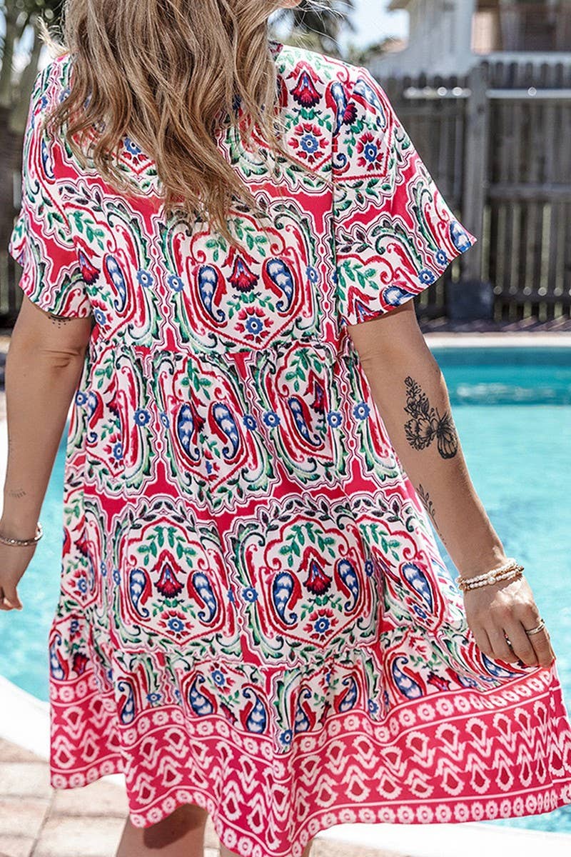 CWDSD7517_SUMMER V-NECK STYLISH BOHEMIAN PRINT DRESS