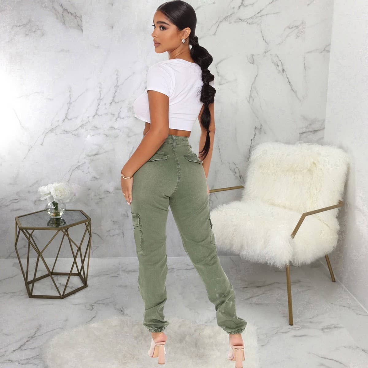 WOMEN FASHIONABLE CASUAL SLIM FITTING CARGO PANTS_CWBLP0355