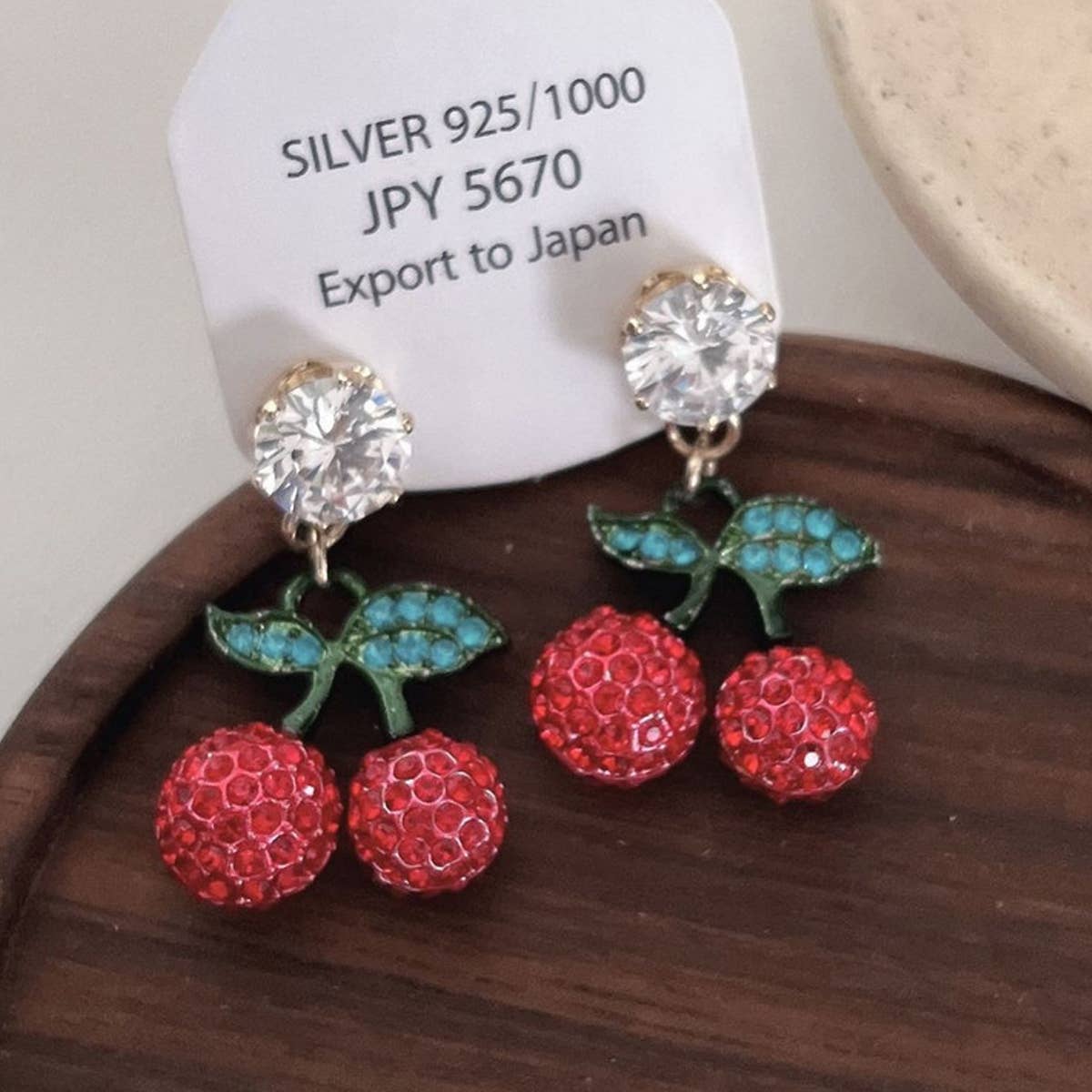 CUTE RED ZIRCON CHERRY EARRINGS