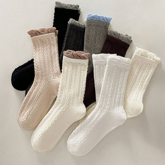 Twist Lace Ruffle Crew Socks For Women