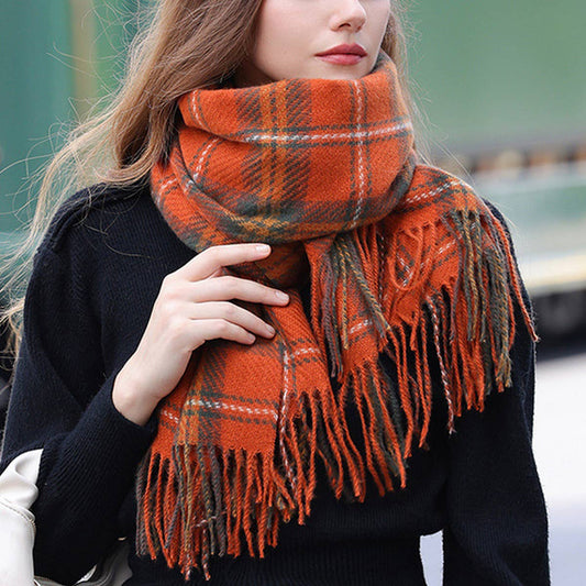 Plaid Winter Scarf for Women ??Soft Tassel Shawl_CWASC0224