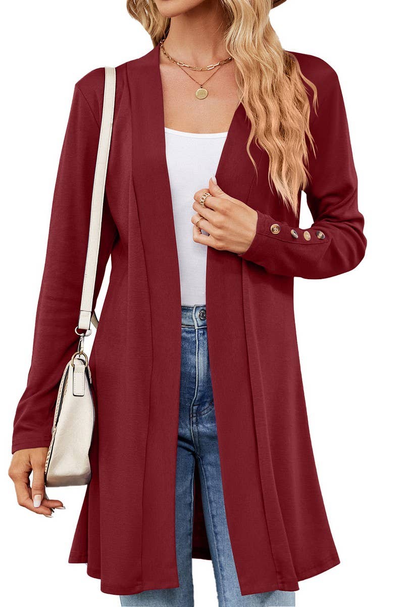 CWOCO1154_SOLID COLOR LAPEL BUTTON LOOSE KNIT CARDIGAN