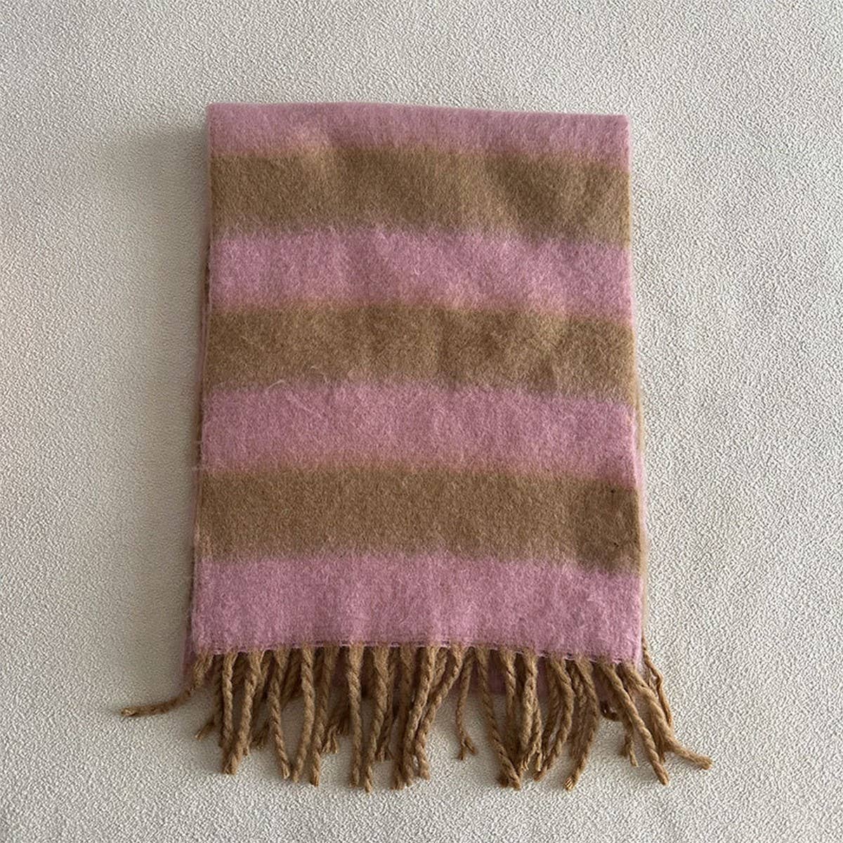 Blue-Brown Stripe Scarf - Thick Winter Wrap_CWASC2332