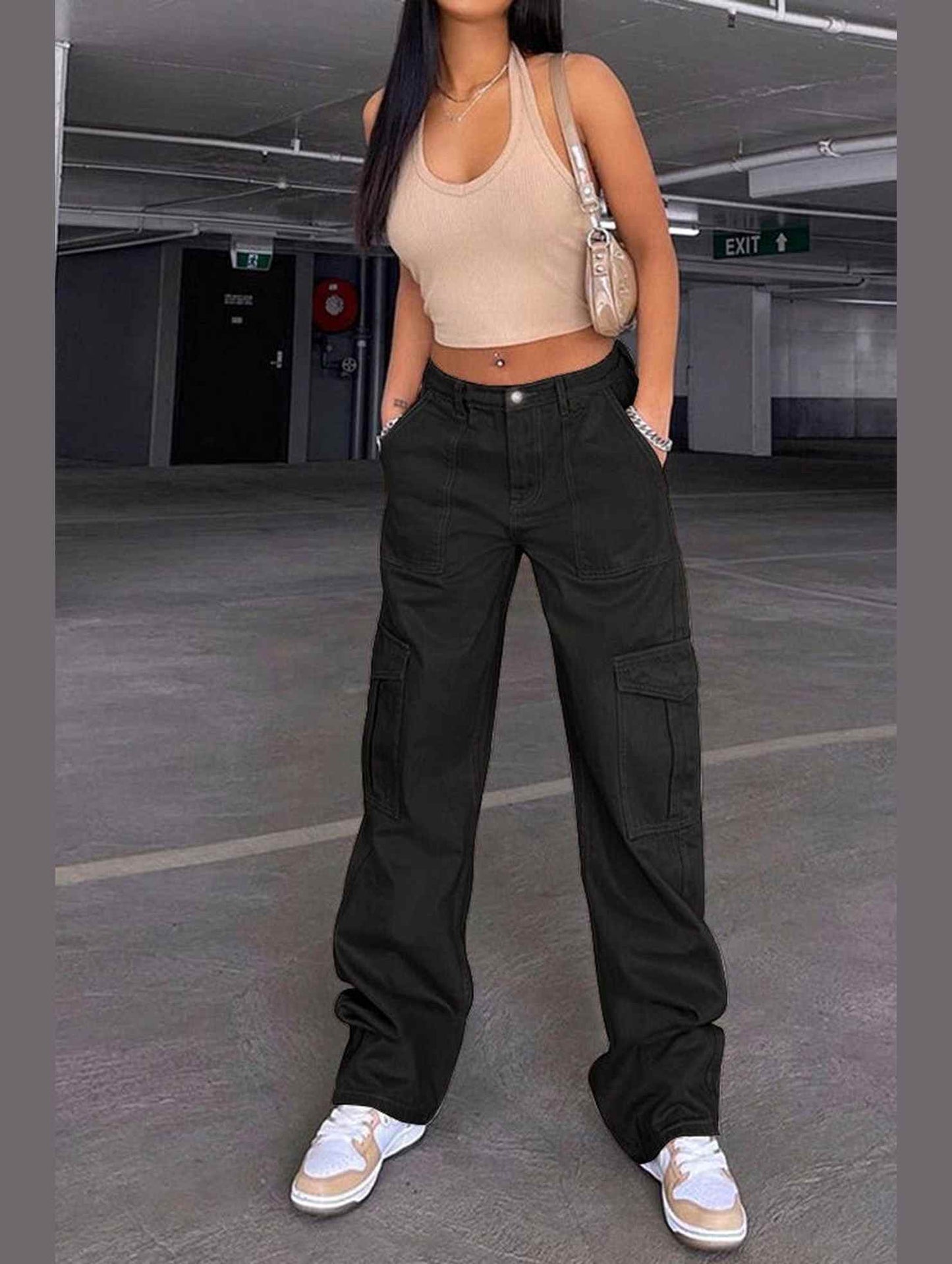 DENIM SEMI ELASTIC DESIGN CARGO PANTS_CWJP0180