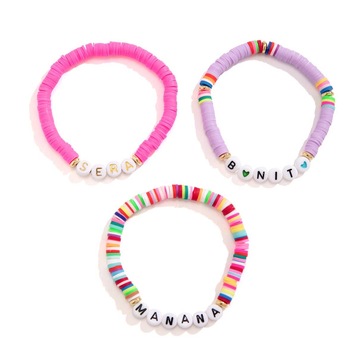 COLORFUL LETTER BOHEMIAN STAR BALL BRACELET SET