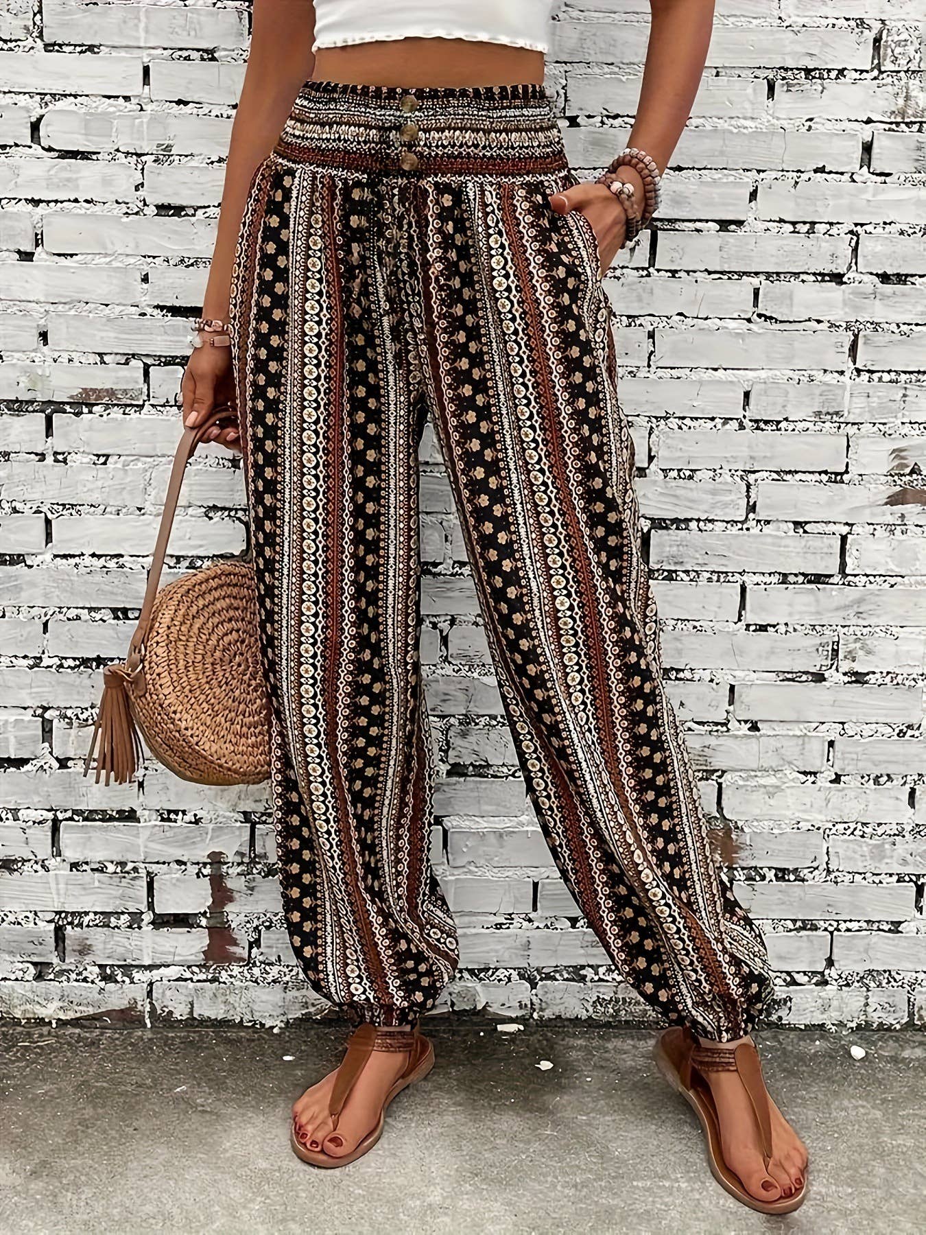 Casual loose, tight-fitting wide-leg pants