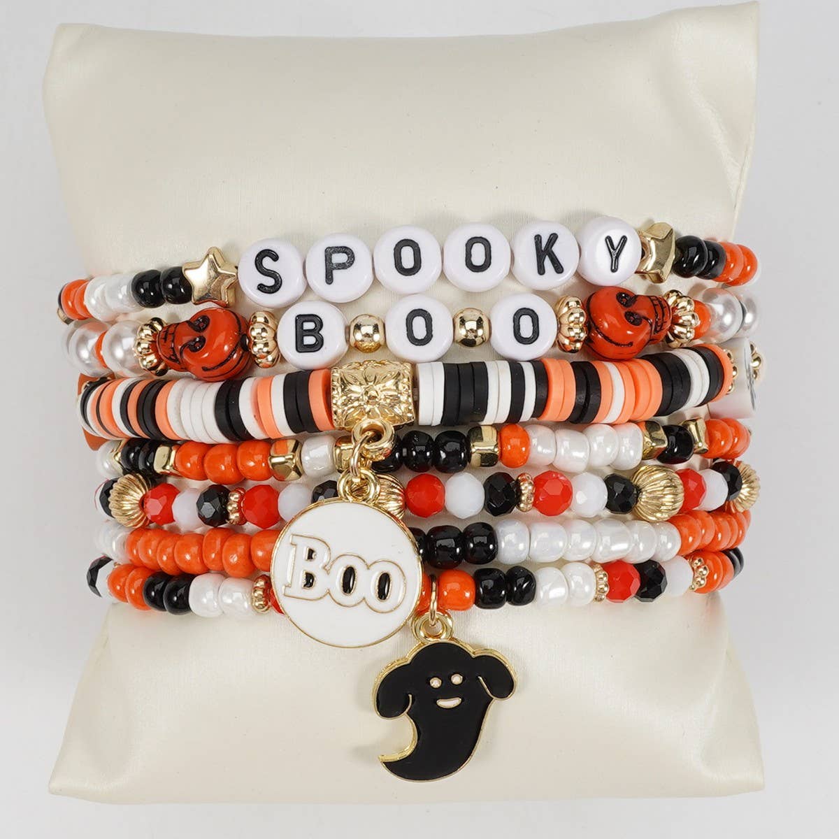 CWAJE05704_HALLOWEEN SKULL PUMPKIN GHOST BEADED BRACELET