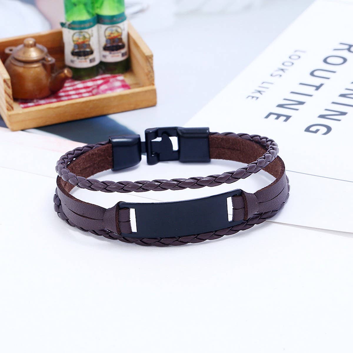 VINTAGE BRAIDED STATEMENT LEATHER BRACELET