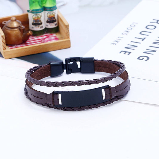 VINTAGE BRAIDED STATEMENT LEATHER BRACELET