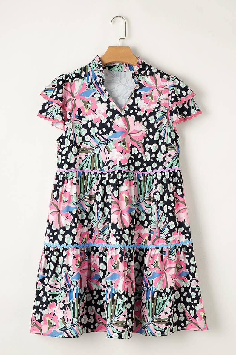 STYLISH MATCHING COLOR PRINT SLIMMING DRESS