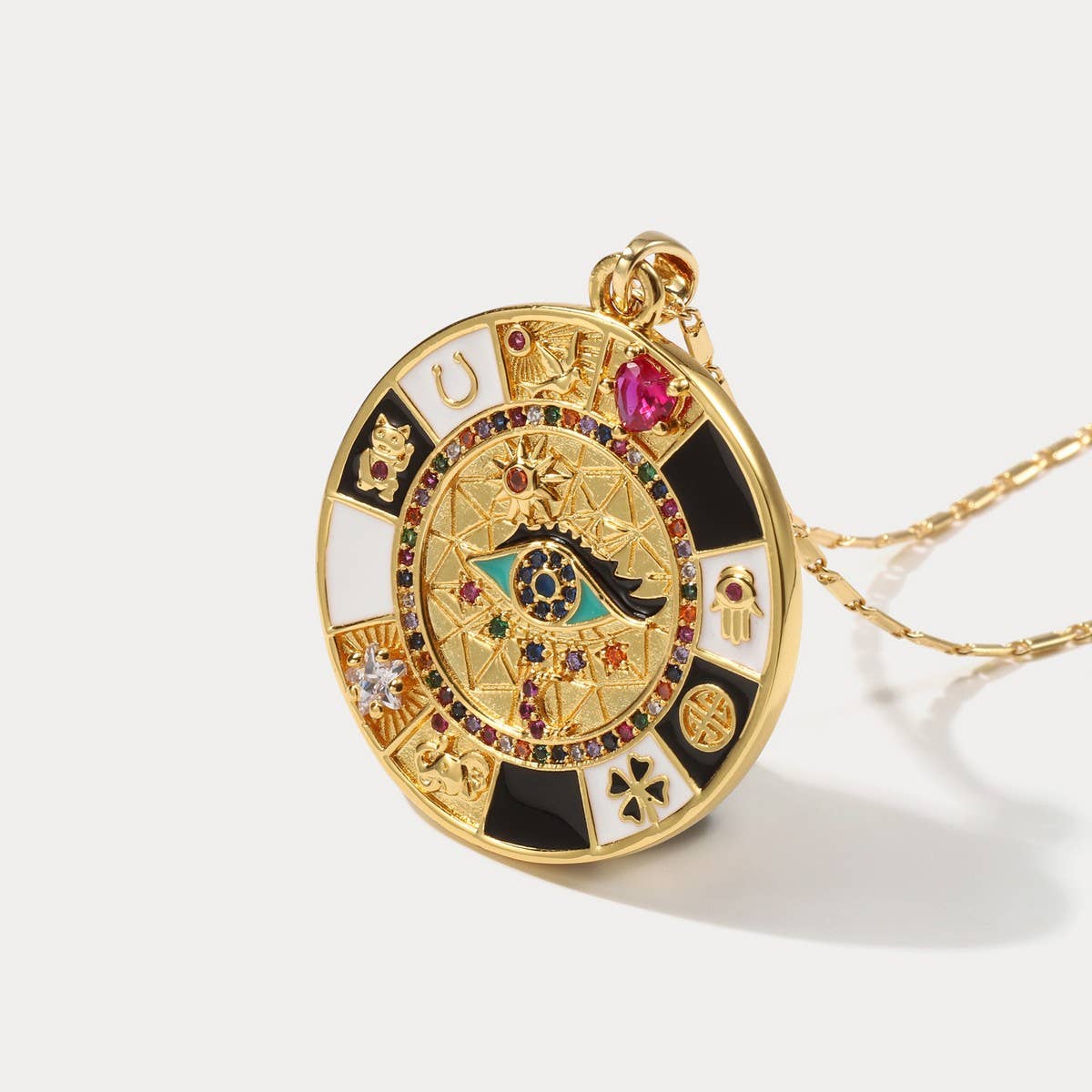 FASHIONABLE EVIL EYE NECKLACE SUNFLOWER TAG WOMEN