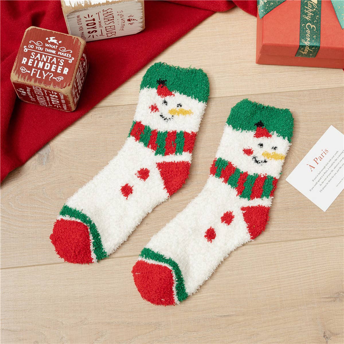 SANTA CLAUS ELK CORAL VELVET SOCKS
