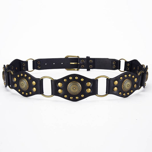 Vintage patchwork brown jeans rivet belt