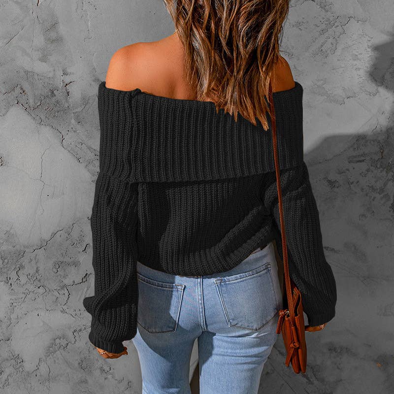 STRAPLESS SHOULDER SWEATER IN SOLID COLOR