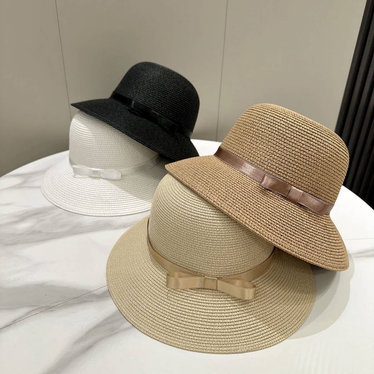Summer exquisite bow round straw hat_CWAH3500