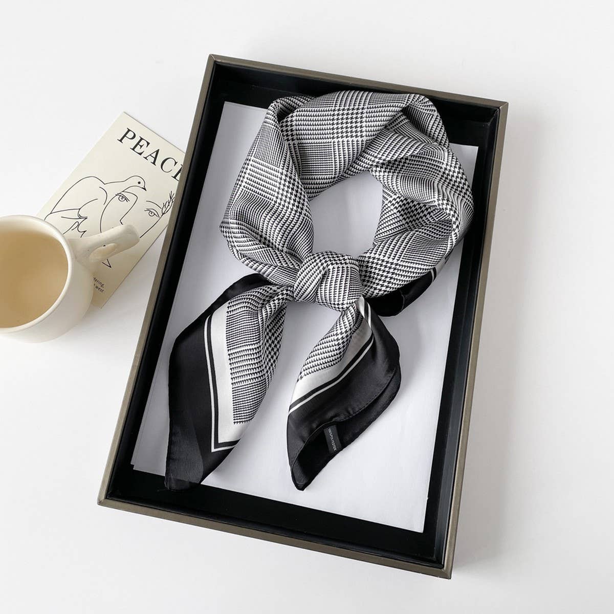 Letter Print Satin Square Scarf for Women