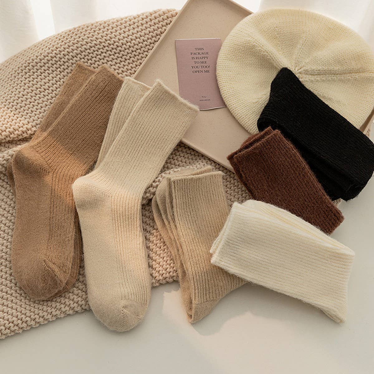 CWMS2524_AUTUMN AND WINTER SOLID COLOR ALL-MATCH PILE SOCKS