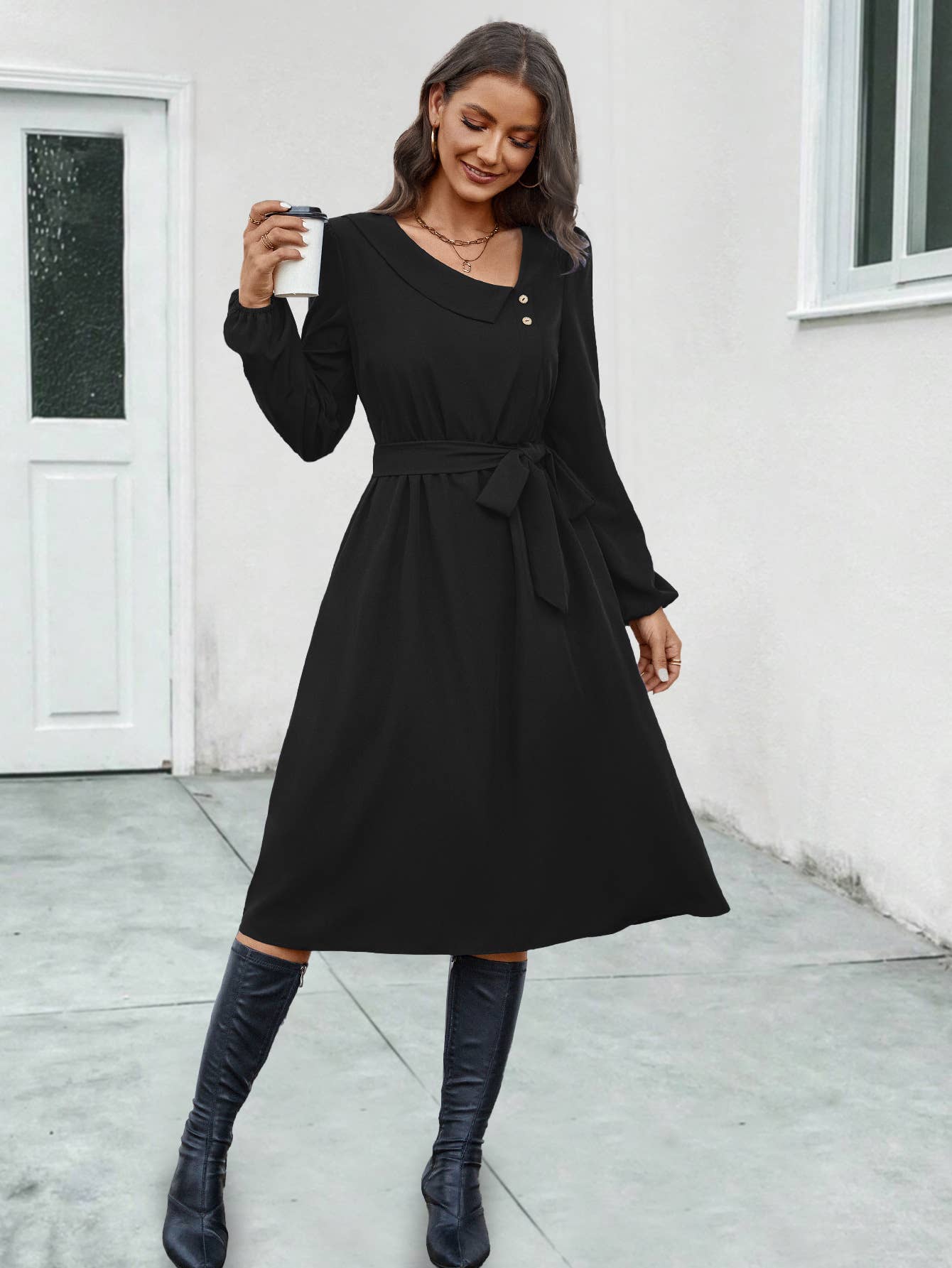 LONG-SLEEVED DRESS WITH IRREGULAR COLLAR
