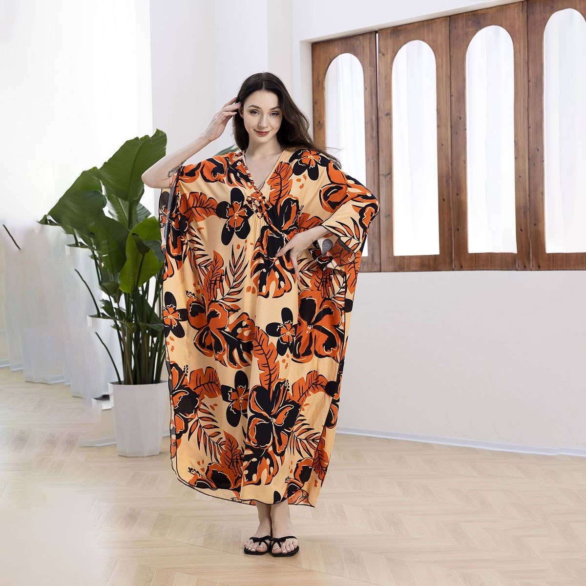 Plus Size Cotton Woven Beach Cover-Up Resort Dress_CWMM6141